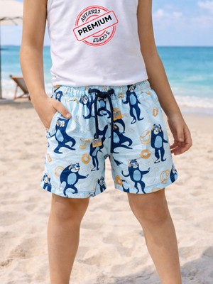 Casabony Erkek Çocuk Baskılı Deniz Şort Mayo Astarlı
