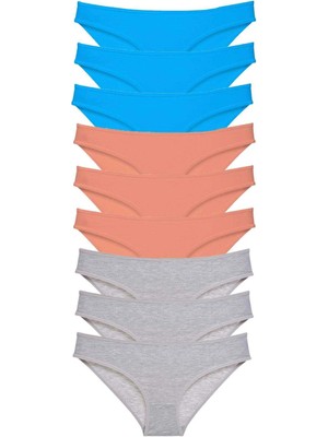 Çamaşır Kenti 9 Adet Süper Eko Set Likralı Kadın Slip Külot Pudra Gri Mavi