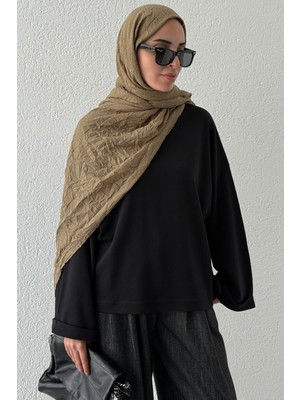 Akala %100 Pamuk Oversize Bisiklet Yaka Geniş Kollu Kadın Sweatshirt - Uzun Kollu Tişört