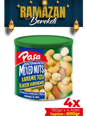 Paşa Kuruyemiş Kavrulmuş Karışık Kuruyemiş Teneke Kutu 150 gr x 4 Adet (1. Kalite)