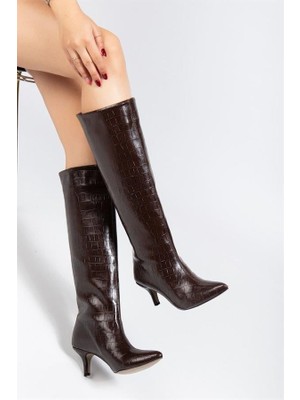 Sibel Gürel SYT-2025 Kahve Kroko Günlük Kadın Çizme