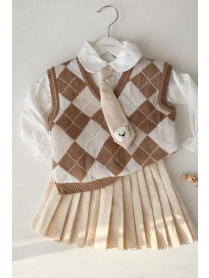 Bambino Kız Çocuk Triko Süveterli Kravatlı 4'lü Takım