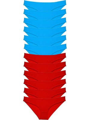 Çamaşır Kenti 12 Adet Süper Eko Set Likralı Kadın Slip Külot Kırmızı Mavi