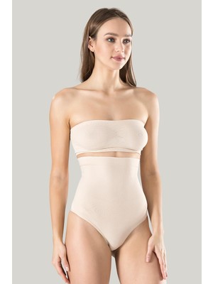 Kadın Dikişsiz Eksta Yüksek Bel Silikon Mideli String 1 Beden Inceltici Külot Korse