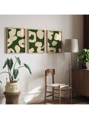 Pam Studio Yeşil Bej Soyut 3’lü Tablo Seti – Modern Minimal Duvar Dekoru