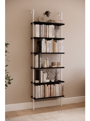 Solto Home OB7-41 Duvara Monte  6 Raflı Siyah Metal Kitaplık | Modern Dekoratif Siyah Duvar Rafı | Reyon Rafı | Ofis – Salon - Mağaza Raf Sitemi