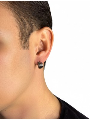 Winy Concept Yaprak Figürlü Geçirmeli Erkek Çelik Küpe - 13 mm