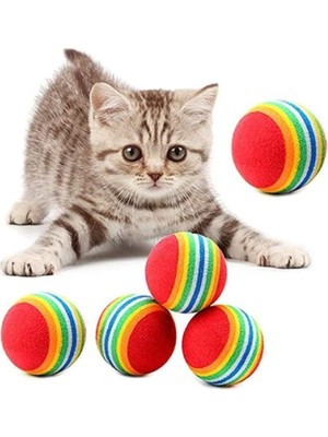 Hype Store Gökkuşağı Renkli Kedi Oyun Topu, 2 Adet, Yumuşak Dokulu, Diş Temizleyici