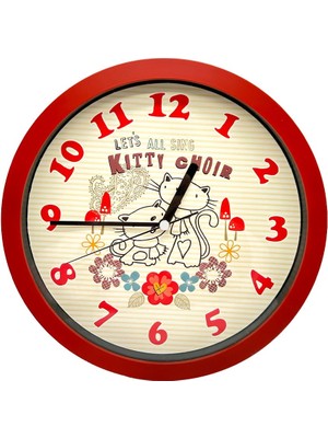 Hype Store Premium Serisi Kıtty Desenli Kırmızı Duvar Saati 25 cm