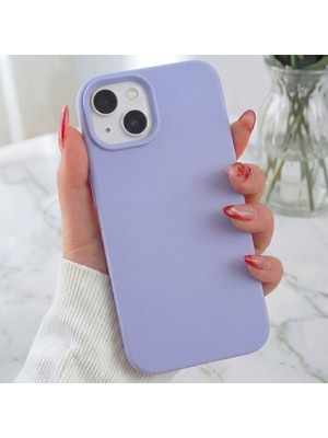 Fibaks Apple iPhone 15/14/13 Kılıf Kadife Lansman Soft Yumuşak Liquid Lila Silikon Kamera Korumalı Kapak