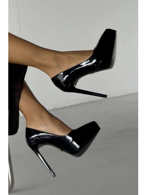 Ayakkabı Prensi Coax Siyah Rugan 13 cm Kadın Klasik Platform Topuklu Ayakkabı