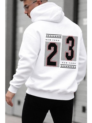 Bellanova Unisex 3 Iplik Kapüşonlu Kanguru Cepli 23 Baskılı Oversize Street Sweatshirt