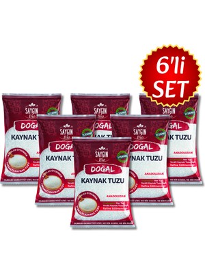 Saygın Tuz Rafine Edilmemiş Doğal Kristal Kaynak Tuzu - Sofra Tuzu / Öğütülmüş / İnce Taneli / Paketli 500 gr X 6 adet