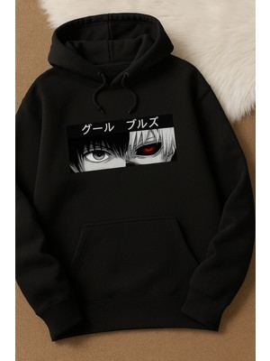 Bellanova Unisex 3 Iplik Kapüşonlu Kanguru Cepli Göz Desenli Oversize Street Sweatshirt