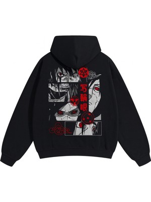 Bellanova Unisex Oversize Kapüşonlu Kırmızı Grafik Baskılı Streetwear Desenli Retro Sweatshirt