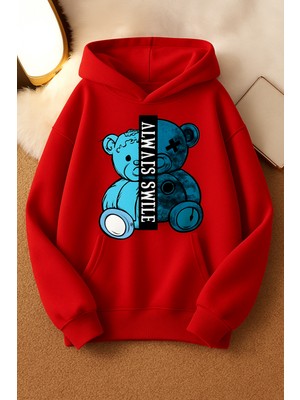 Bellanova Unisex 3 Iplik Kapüşonlu Kanguru Cepli Ayıcık Baskılı Oversize Sweatshirt