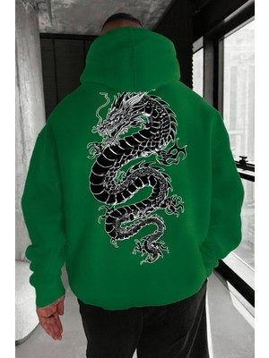 Bellanova "3 Iplik Kapüşonlu Kanguru Cepli Ejderha Baskılı Unisex Hoodie Sweatshirt"