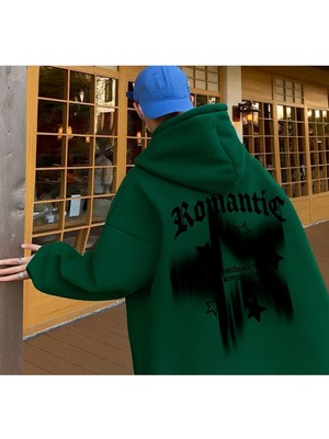 Bellanova Unisex Oversize Kapüşonlu Romantic Yazı Baskılı Streetwear Yıldız Desenli Sweatshirt