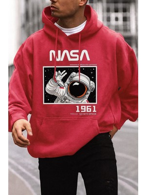 Bellanova Unisex Oversize Kapüşonlu Astronot Uzay Temalı Grafik Baskılı Rahat Spor Sweatshirt
