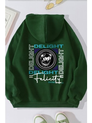 Bellanova Unisex Oversize Kapüşonlu Delight Grafik Baskılı Rahat Günlük Sokak Modası Sweatshirt