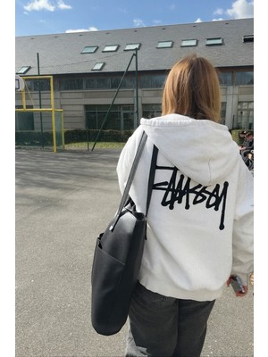 Bellanova Unisex Oversize 3 Iplik Şardonlu Arka Yazı Baskılı Kapüşonlu Kalın Sweatshirt