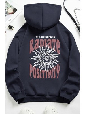 Bellanova Unisex 3 Iplik Kapüşonlu Kanguru Cepli Güneş Ay Baskılı Oversize Street Sweatshirt