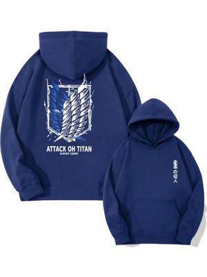 Bellanova “3 Iplik Kanguru Cepli Kapüşonlu, Arkası Kanat Desenli Anime Tarzı Baskılı Sweatshirt”