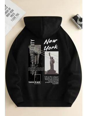 Bellanova “3 Iplik Kapüşonlu Kanguru Cepli New York Baskılı Oversize Sweatshirt”