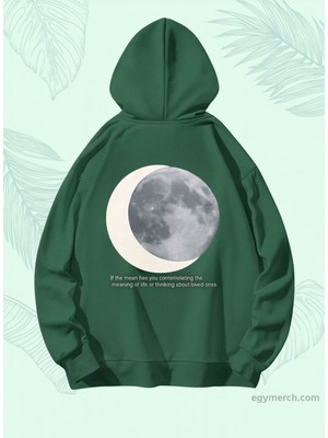 Bellanova Unisex Oversize Kapüşonlu Ay Evreleri Baskılı Minimal Rahat Sokak Modası Sweatshirt