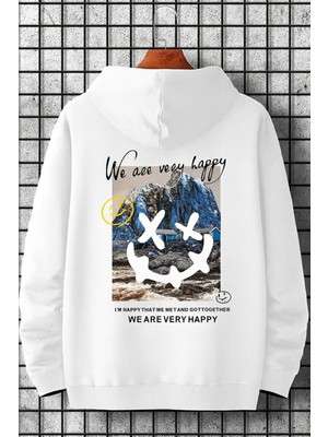 Bellanova "3 Iplik Kapüşonlu, Kanguru Cepli, Doğa Manzarası Üzerinde Gülümseyen Yüz Baskılı Unisex Hoodie"