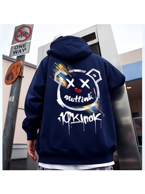 Bellanova Erkek Kapüşonlu Sweatshirt – Renkli Graffiti Ayı Baskılı Oversize Hoodie