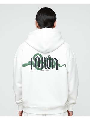 Bellanova Unisex Oversize Kapüşonlu Yılan Desenli Bloodline Yazı Baskılı Streetwear Sweatshirt