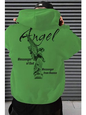 Bellanova Unisex Oversize Kapüşonlu Angel Melek Figürlü Yazı Baskılı Sokak Modası Sweatshirt