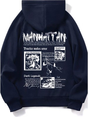 Bellanova “manhattan Baskı Arkası Yazılı Kapüşonlu Unisex Sweatshirt Şehir Temalı Modern Sokak Stili”