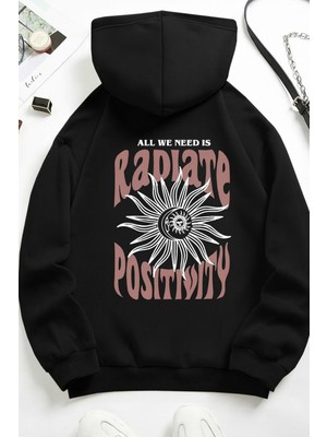 Bellanova Unisex 3 Iplik Kapüşonlu Kanguru Cepli Güneş Ay Baskılı Oversize Street Sweatshirt