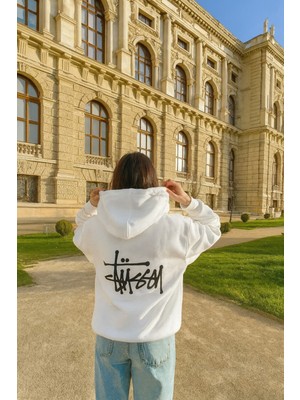 Bellanova Unisex Oversize 3 Iplik Şardonlu Kalın Kumaş Arka Yazı Baskılı Kapüşonlu Sweatshirt