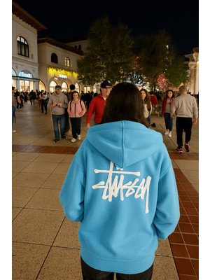 Bellanova Unisex Oversize 3 Iplik Şardonlu Arka Yazı Baskılı Kalın Kapüşonlu Kanguru Cepli Sweat