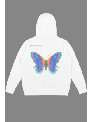 Bellanova Unisex Oversize Kapüşonlu Renkli Kelebek Desenli Streetwear Grafik Baskı Sweatshirt