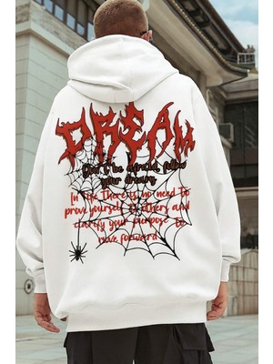 Bellanova Unisex Oversize Kapüşonlu Dream Yazı Örümcek Ağı ve Örümcek Baskılı Streetwear Sweatshirt