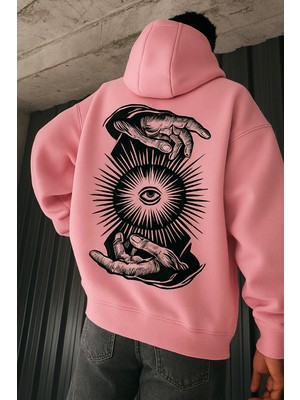 Bellanova “3 Iplik Kapüşonlu Kanguru Cepli, Arkada Büyük ‘el ve Göz Enerji’ Illüstrasyon Baskılı Hoodie”