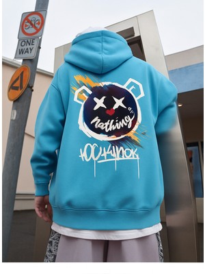 Bellanova Erkek Kapüşonlu Sweatshirt – Renkli Graffiti Ayı Baskılı Oversize Hoodie