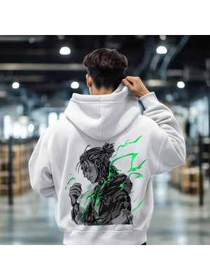 Bellanova “3 Iplik Kapüşonlu Kanguru Cepli Arkası Anime Şimşek Desenli Oversize Sweatshirt”