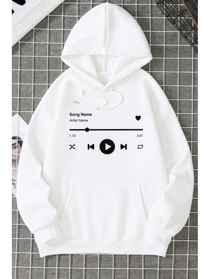 Bellanova “3 Iplik Kanguru Cepli Müzik Oynatıcı Baskılı Kapüşonlu Sweatshirt Rahat Oversize”