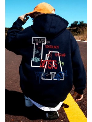 Bellanova “erkek Siyah Kapüşonlu Sweat – Renkli Graffiti ‘artists’ Baskılı Oversize Hoodie”