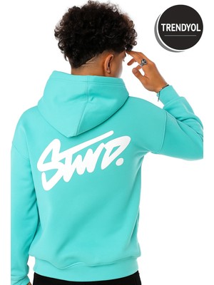 Bellanova Unisex Oversize 3 Iplik Kapüşonlu Sweatshirt Swnd Yazı Baskılı Rahat Günlük Tarz Hoodie