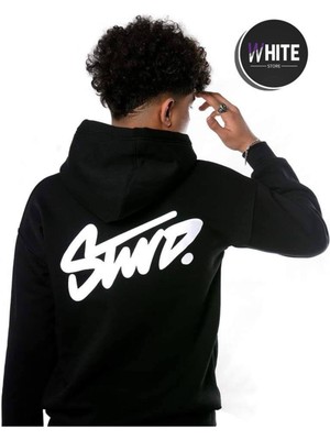 Bellanova Unisex Oversize 3 Iplik Kapüşonlu Sweatshirt Swnd Yazı Baskılı Rahat Günlük Tarz Hoodie