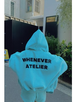 Bellanova Unisex Kapüşonlu Sweatshirt Oversize Arka Baskılı "whenever Atelıer" 3 Iplik Şardonlu
