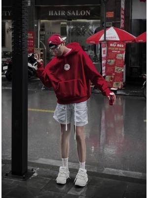 Bellanova Kapüşonlu Sweatshirt Ön Yuvarlak Sembol ve Arka Figür Baskı Unisex Rahat Stil