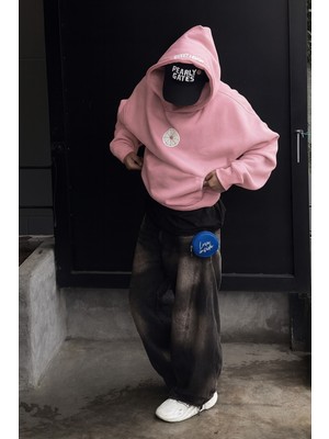 Bellanova 3 Iplik Kapüşonlu Kanguru Cepli Sweatshirt – Göğüs Yuvarlak Minimal Baskılı Unisex