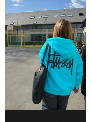 Bellanova Unisex Oversize 3 Iplik Şardonlu Arka Yazı Baskılı Kapüşonlu Kalın Sweatshirt